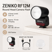 ZENIKO RF12M Flash de Cabeza Inalámbrico Mini para Cámara, Speedlight de 12W con Sincronización Hotshoe, Luz de Relleno Portátil Ultraligera de 90g para