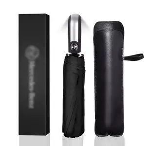 Paraguas de fibra de vidrio para apertura y cierre automático, 23 pulgadas, 10k, con bolsa de cuero y caja de regalo para personalización de logotipo