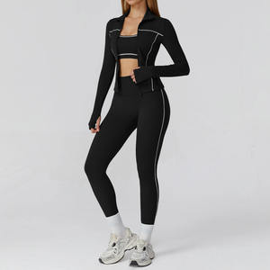 Ensemble de yoga pour femmes 2/3 pièces, leggings taille haute, soutien-gorge de sport, veste à manches longues, vêtements de fitness, vêtements de sport, survêtement pour la salle de sport et l'entraînement - Product Image 2