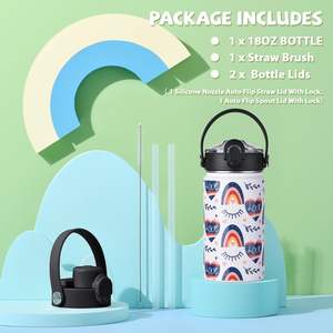 Borraccia Termica per Bambini in Acciaio Inox con Motivi Cartoon, Bottiglia per Bevande da Esterno con Cannuccia Ribaltabile - Product Image 4