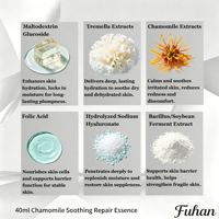 Sérum Visage Apaisant et Réparateur à la Camomille Bio et aux Herbes Naturelles, Extrait de Tremella et Ferment de Soja, Acide Folique, Hydratant et Nourrissant