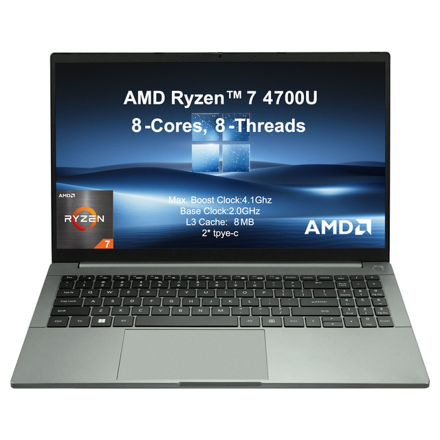 2026 Best Selling 15.6 Inch High Grade AMD Laptop Ryzen 7 4700U 16GB RAM 512GB SSD Windows 11 Metal Body Type-C for Business