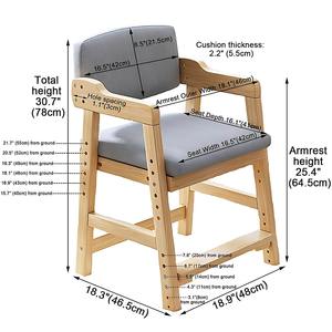 Chaise d'étude réglable moderne pour enfants, bois de pin épais, siège à 6 positions, repose-pieds confortable, tissu rose pour enfants - Product Image 2