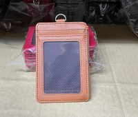 Tempat kartu bisnis kalung PU kulit lencana leher Lanyard dengan tali dompet dan dompet