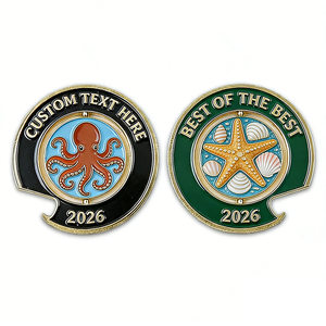 Moneta commemorativa smaltata personalizzata 2026 a tema marino: apribottiglie, polpo, stella marina, conchiglia - Souvenir oceanico, idea <span class=keywords><strong>regalo</strong></span> - Product Image 1