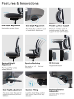 Chaise de bureau ergonomique en maille à dossier haut, pivotante, pour cadres, usage commercial, avec dossier réglable et fonction gaming avancée