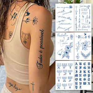 <span class=keywords><strong>Tatuaje</strong></span> Temporal Semipermanente de Jugo Herbal con <span class=keywords><strong>Letras</strong></span> y Flores, Resistente al Agua por 15 Días, para Brazo, Hombro, Cuello, Clavícula y <span class=keywords><strong>Espalda</strong></span> - Product Image 1