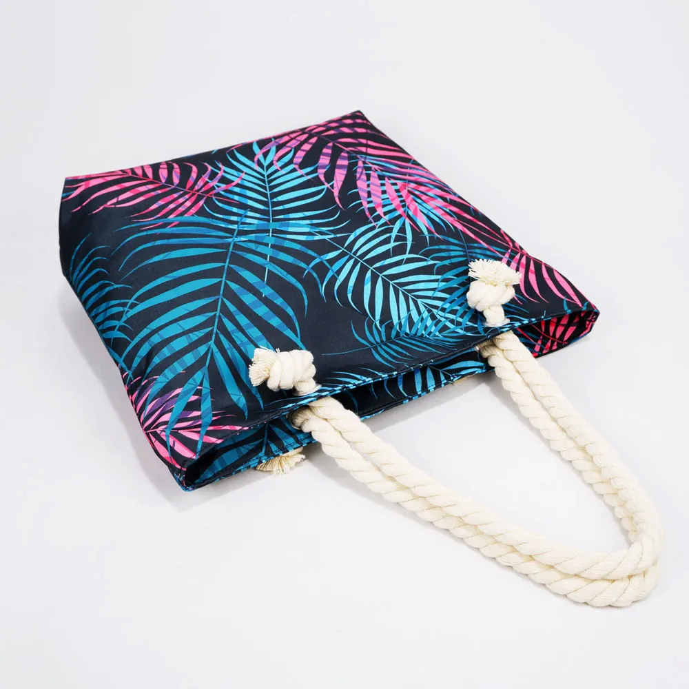 2024 verano nuevo diseño tropical lienzo impreso personalizado mujeres bolsos grandes hombro playa bolso de mano