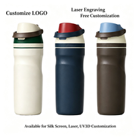 Gourde sport isotherme personnalisée de 20 oz à double paroi avec poignée, en acier inoxydable, avec paille et couvercles