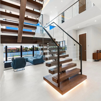 Escalier intérieur ouvert pour villa, design moderne, garde-corps en acier inoxydable, escalier droit à monopoutre