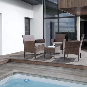 4 Pieces PE Rattan Wicker <b>Sofa</b> Set <b>Waterproof</b> Outdoor Furniture Sectional Conversation Set for Apartment Terrace - Product Image 6