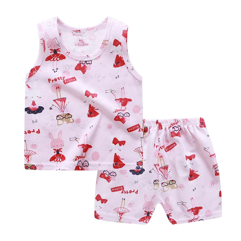 Kids Clothings T-shirt 100% Cotton Vest Suit Summer for Boys Girls Casual Design Baby Two-Pieces Suit Children Clothes