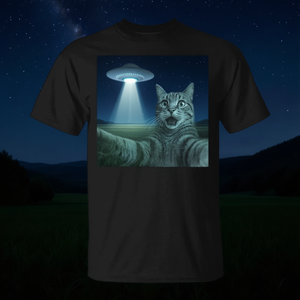 Camiseta con gráfico Alien Cat Selfie Ufo, color negro, unisex, talla para adultos - Product Image 3