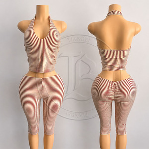 Nouvel Arrivage Y2K Ensemble Loungewear Femme avec <span class=keywords><strong>Bandeau</strong></span> à Rayures Zébrées et Logo Personnalisé, Top Halter Sans Manches et <span class=keywords><strong>Dos</strong></span> <span class=keywords><strong>Nu</strong></span>, et Short à Rabats - Product Image 3