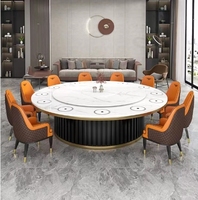 Table à manger ronde moderne à finition brillante avec plateau central rotatif en pierre frittée pour restaurants, 12 places, 16 chaises, utilisation en salon