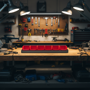 5003 A3 <b>Tool</b> <b>Storage</b> Bin Rack 5 Compartment Red Organized Workshop <b>Storage</b> Solution - Product Image 3