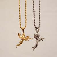 Vente en gros de bijoux en acier inoxydable hypoallergénique étanche en pvd plaqué or 18 ct pour la fabrication de pistolets collier d'anges pour hommes