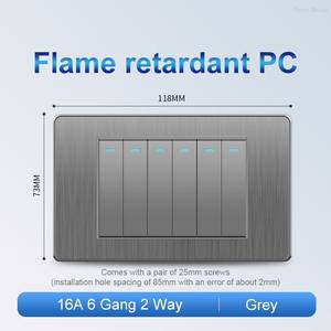 Panel de PC gris cepillado, 2 juegos de indicadores LED rectos unidireccionales, interruptor de encendido/apagado de 16A, interruptor universal de pared para escaleras - Product Image 6