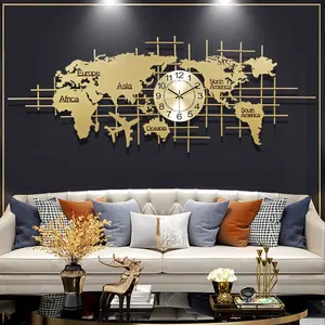 light luxury home decor creative silence metal art for living room bedroom background decor map design wall clock