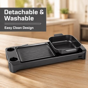 Gril électrique portable pliable avec double cuve amovible, type canard mandarin, entièrement lavable, antiadhésif, pour barbecue - Product Image 5
