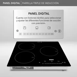 RCA Triple <b>Induction</b> <b>Cooktop</b> RC-12A6 3 Burners Black Built-in Electric <b>Cooktop</b> for Household Gas and Electric Power Source - Product Image 5
