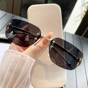 <b>Frameless</b> Chamfered Sunglasses Black PC Lens UV400 Type 3 Sunshades Unisex Y2K Style Star Pattern Small Square <b>Frame</b> - Product Image 1