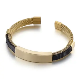 <span class=keywords><strong>Bracelet</strong></span> jonc ouvert personnalisé en acier inoxydable plaqué or 18 carats avec logo sur mesure pour homme - Product Image 1