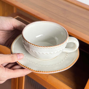 Tazas y Platillos de Café Retro con Efecto Horno, Tazas para Té de la Tarde, Tazas y Platillos de Alta Calidad - Product Image 6