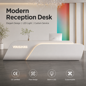 Comptoir de réception incurvé et asymétrique avec logo rétroéclairé par LED, finition mate, pour salon de beauté, bureau, boutique - Product Image 1