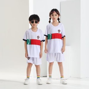 22-23 Portugal Away White No.7 <strong>Ronaldo</strong> Summer Football Uniform Set Children's Digital Print Jersey Shorts 100% Automated Cutting - Product Image 2