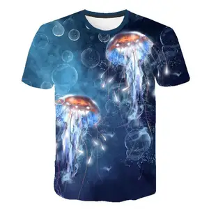 Fitspi Wholesale Deep Sea Jellyfish 3d Digital Printing Custom Loose Men's T-shirt Wholesale Custom Ocean Printed T Shirt