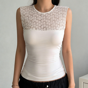 Women 2026 Summer New Knitted Lace <b>Patchwork</b> Sexy Slim Fit Stretchy Solid Eco-Friendly Tank <b>Top</b> - Product Image 1