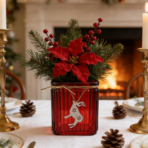 Vase <span class=keywords><strong>en</strong></span> verre côtelé carré personnalisé pour Noël, avec pendentif <span class=keywords><strong>en</strong></span> métal <span class=keywords><strong>en</strong></span> forme <span class=keywords><strong>de</strong></span> renne, pour la décoration <span class=keywords><strong>de</strong></span> la maison et les cadeaux festifs - Product Image 2