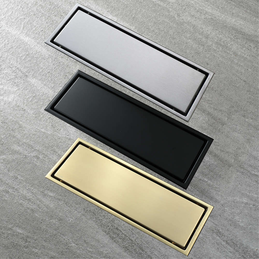Filtre de douche linéaire en acier inoxydable, accessoires de salle de bain HIDEEP 30x11cm brossé/noir/or brossé, égouttoir de sol