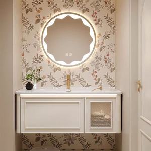 Mueble de baño estilo crema francés con lavabo integrado de cerámica, lavabo de baño de roble - Product Image 4