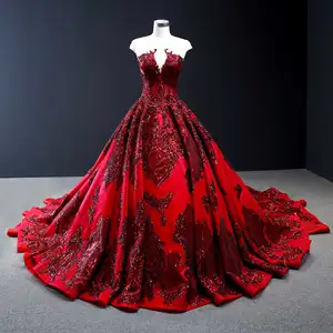 Jancember RSM66948 Red Luxury Formal Gown Sequins Crystal Women Sexy evening gown