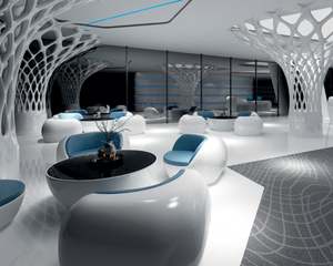 ชุดโซฟาหนังสีฟ้าสีขาวทำจากไม้มันวาวสูงสำหรับร้านเสริมสวยห้องโถงล็อบบี้ของธนาคารรอต้อนรับแขกสำนักงาน - Product Image 2