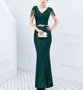 mother of the bride dresses Cotton Slim & Mermaid Long Evening Dress deep V patchwork 380893