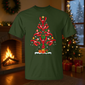 Camiseta Lobster Christmas Tree de manga corta, unisex, con cuello redondo, diseño navideño, regalo de Navidad - Product Image 3