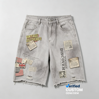 Shorts vintage OEM en gros avec patchs drapeaux, impression DTG Kornit, streetwear, fournisseur de vêtements tendance, style oversize Y2K Grunge