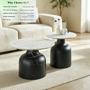 OKAY Nordic Set di 2 Tavolini a Forma di Campana, Base in Metallo Opaco, Piano in Pietra Sinterizzata Bianca, <span class=keywords><strong>Tavolino</strong></span> da Caffè Rotondo a Incastro - Product Image 1