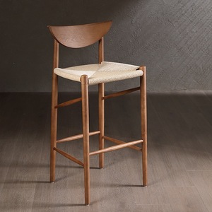Taburete de Bar, Silla Alta, Asiento de Madera de Nogal Claro, Cojín Tejido, Muebles para Sala de Estar - Product Image 5