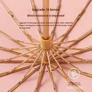 Paraguas Plegable 16K de 16 Varillas con 70% de Protección Solar, Estilo Fresco, Revestimiento de Color, Mango de Madera Vintage, Manual, Regalo, 105cm - Product Image 3