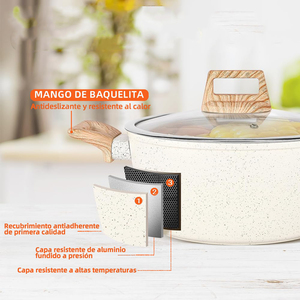 Batterie de cuisine en aluminium forgé avec revêtement marbré antiadhésif, poignée en bakélite, comprenant poêle, casserole et faitout - Offre Spéciale - Product Image 3
