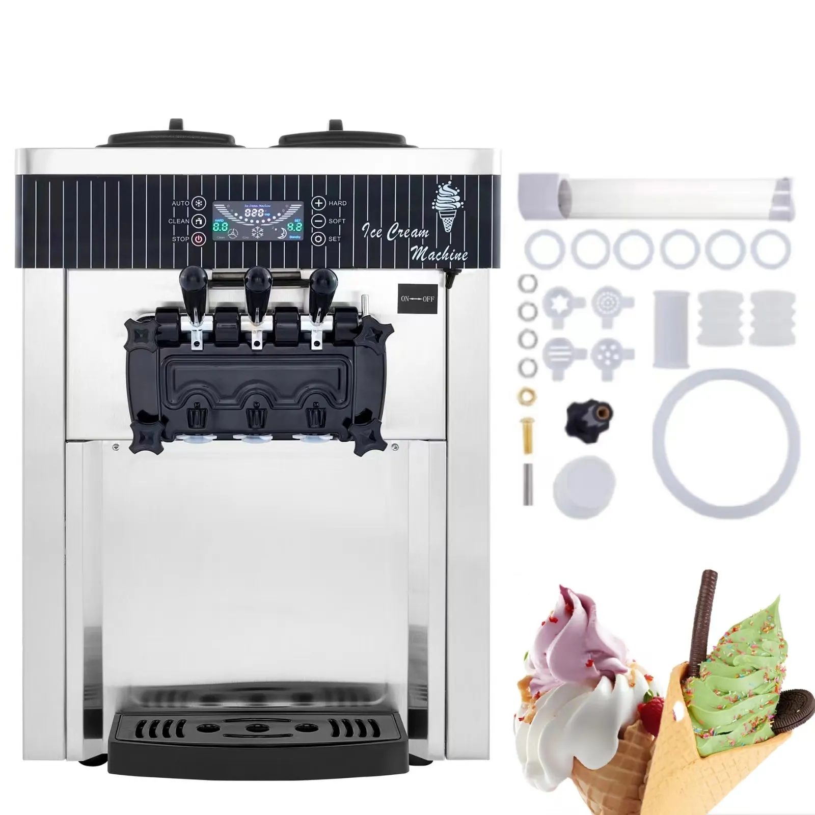 WeWorkソフトクリームマシン2200W20-28L/時間アイスクリームメーカーLEDディスプレイ付き自動クリーンカウンタートップアイスクリームマシン