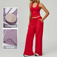 Ensemble de survêtement athleisure sportif pour femmes adultes, collection automne 2025, anti-transpiration, avec pantalon de jogging ample à jambes larges et combinaison de danse, 2 pièces