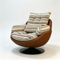 Vintage Nordischer Drehsessel, Baumwoll-Leinen Faulenzerstuhl, Designer Freizeitsessel für Wohnzimmer und Schlafzimmer