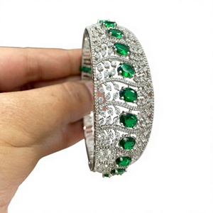 Atractiva pulsera de moda con acabado plateado de primera calidad, con circonitas cúbicas, abrible, para colección de bodas, fiestas, para mujer. - Product Image 2