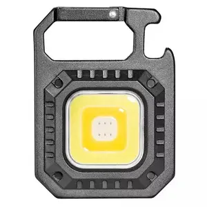 Mini cob portátil de bolso, recarregável, led, lanterna plana com abridor de garrafas, suporte dobrável, base magnética