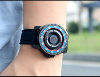 Montre à quartz pour homme, boîtier rond, cadran noir, affichage à trois aiguilles, lunette rotative, bracelet en silicone, sport